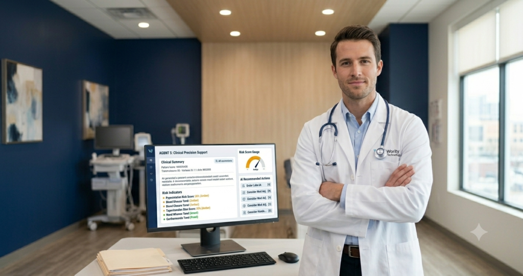 AI clinical decision support agent assisting physicians with patient data